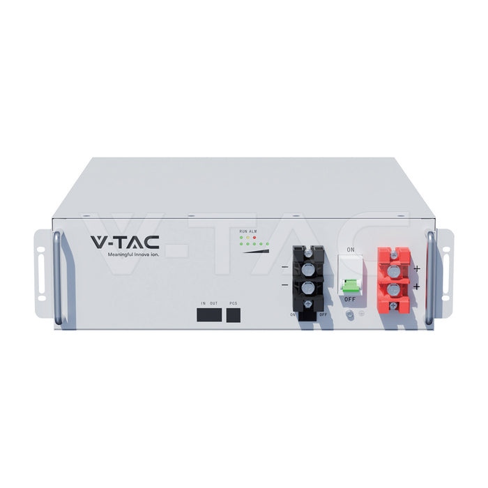 V-TAC 5,12 kWh LiFePO4 akumulators VT-51201-W statīva montāžai, 51,2 V, 10 gadu garantija, balts korpuss
