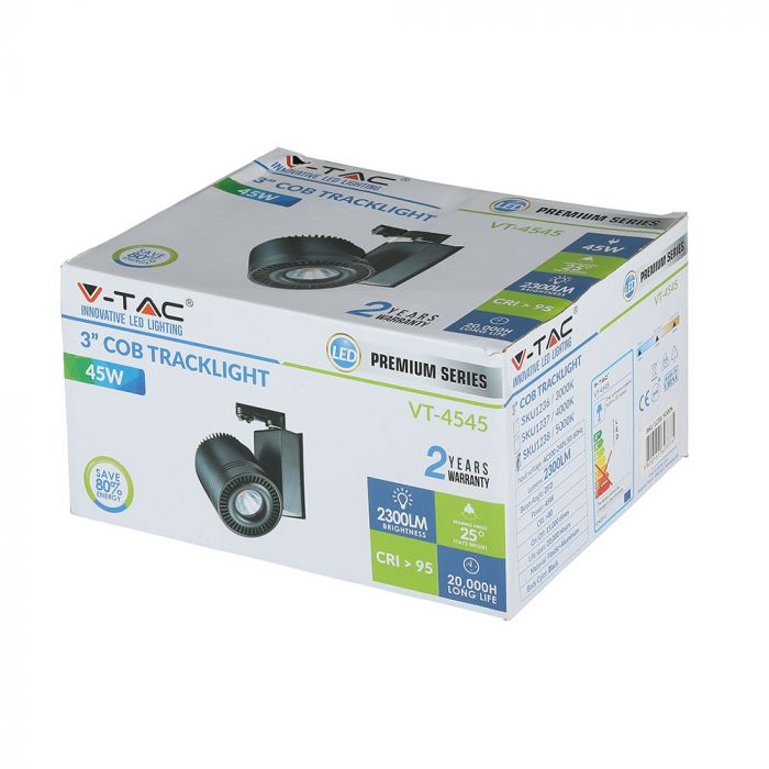 45W(2300Lm) LED COB armatur för strömskenor, V-TAC, IP20, kallvitt ljus 5000K