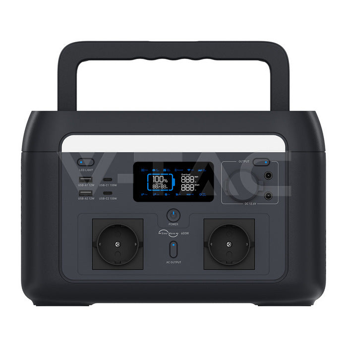 V-TAC 600 W / 512 Wh portatīvā barošanas stacija ar LiFePO4 akumulatoru un WiFi
