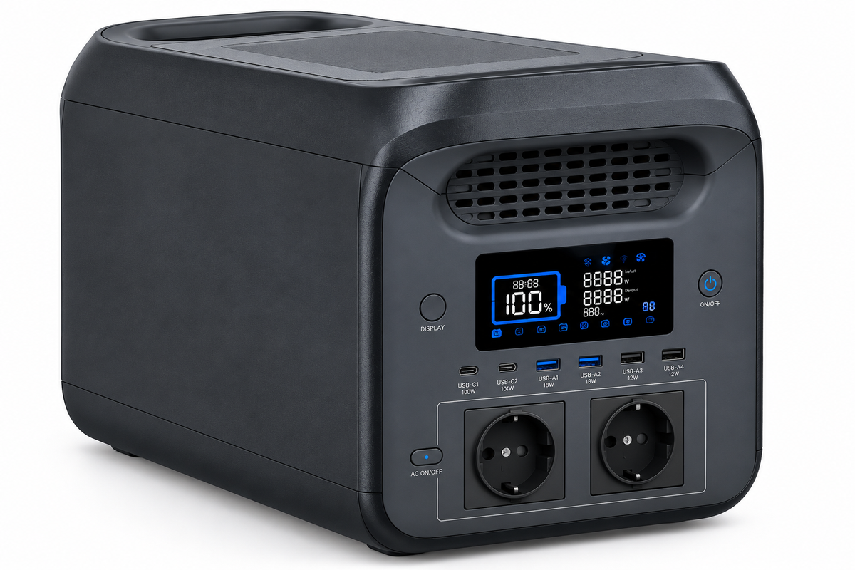 V-TAC 1000 W / 614 Wh portatīvā barošanas stacija ar LiFePO4 akumulatoru un WiFi