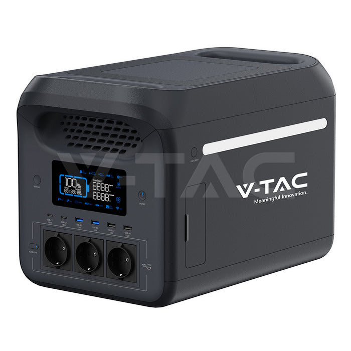 Портативная зарядная станция V-TAC мощностью 1800 Вт / 1229 Вт·ч с аккумулятором LiFePO4 и Wi-Fi