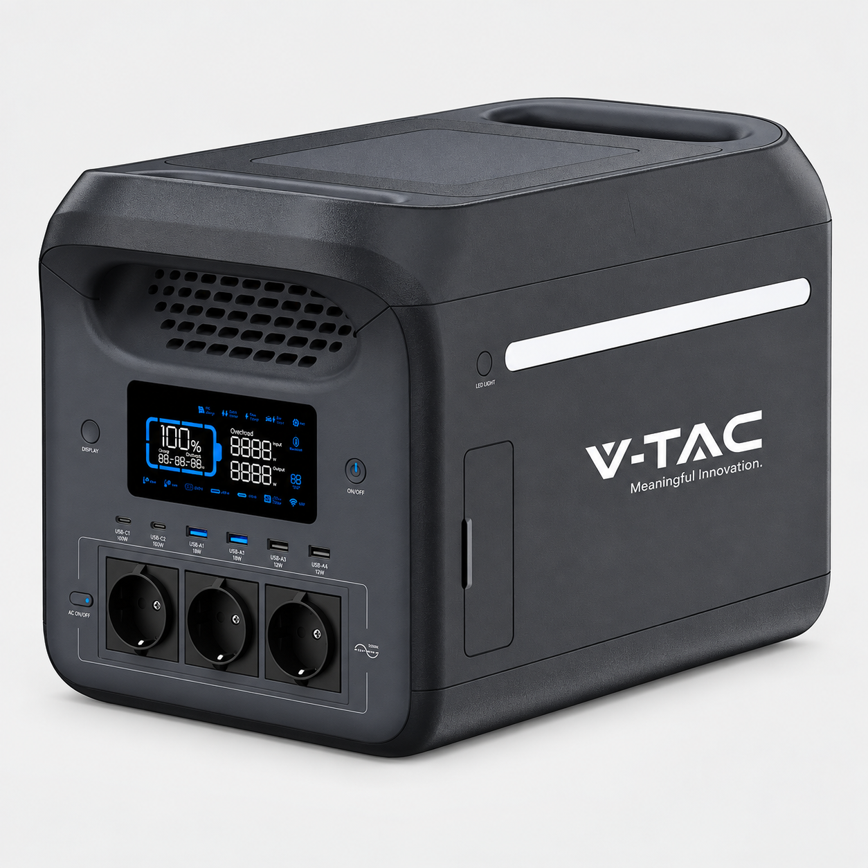 V-TAC 1800 W / 1229 Wh portatīvā barošanas stacija ar LiFePO4 akumulatoru un WiFi