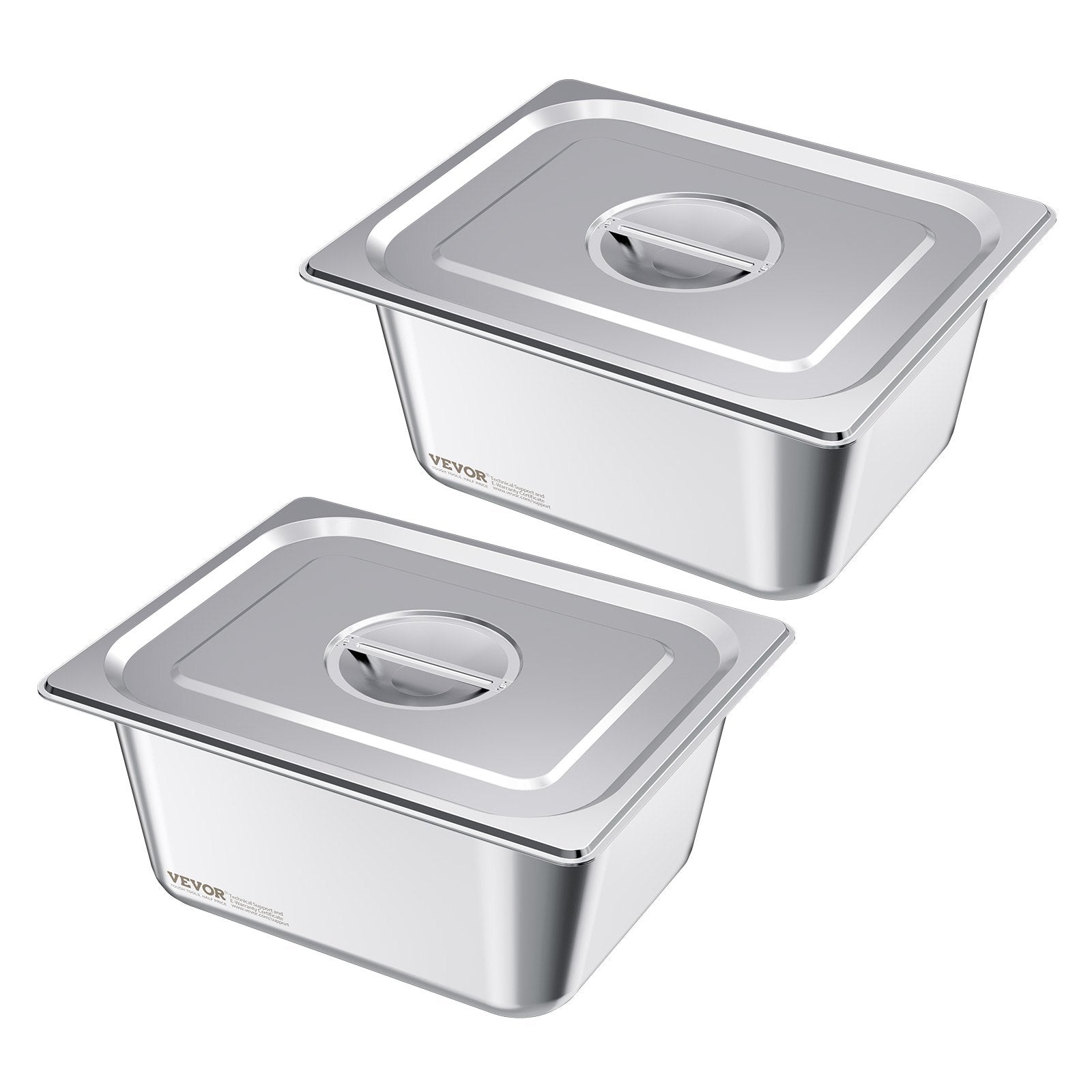 Stainless steel steam cooking containers with lids, size 1/2, depth 148 mm, capacity 9 l, set of 2