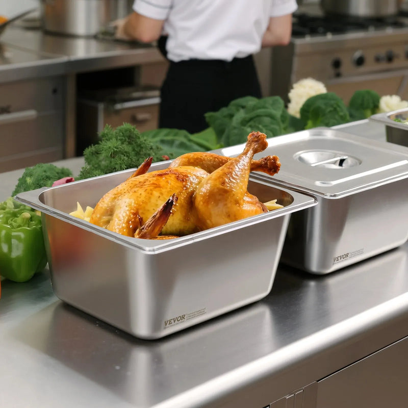 Nerūsējošā tērauda tvaika gastronomijas trauki ar vākiem, 1/2 izmērs, dziļums 148 mm, tilpums 9 l, 2 gab. komplekts