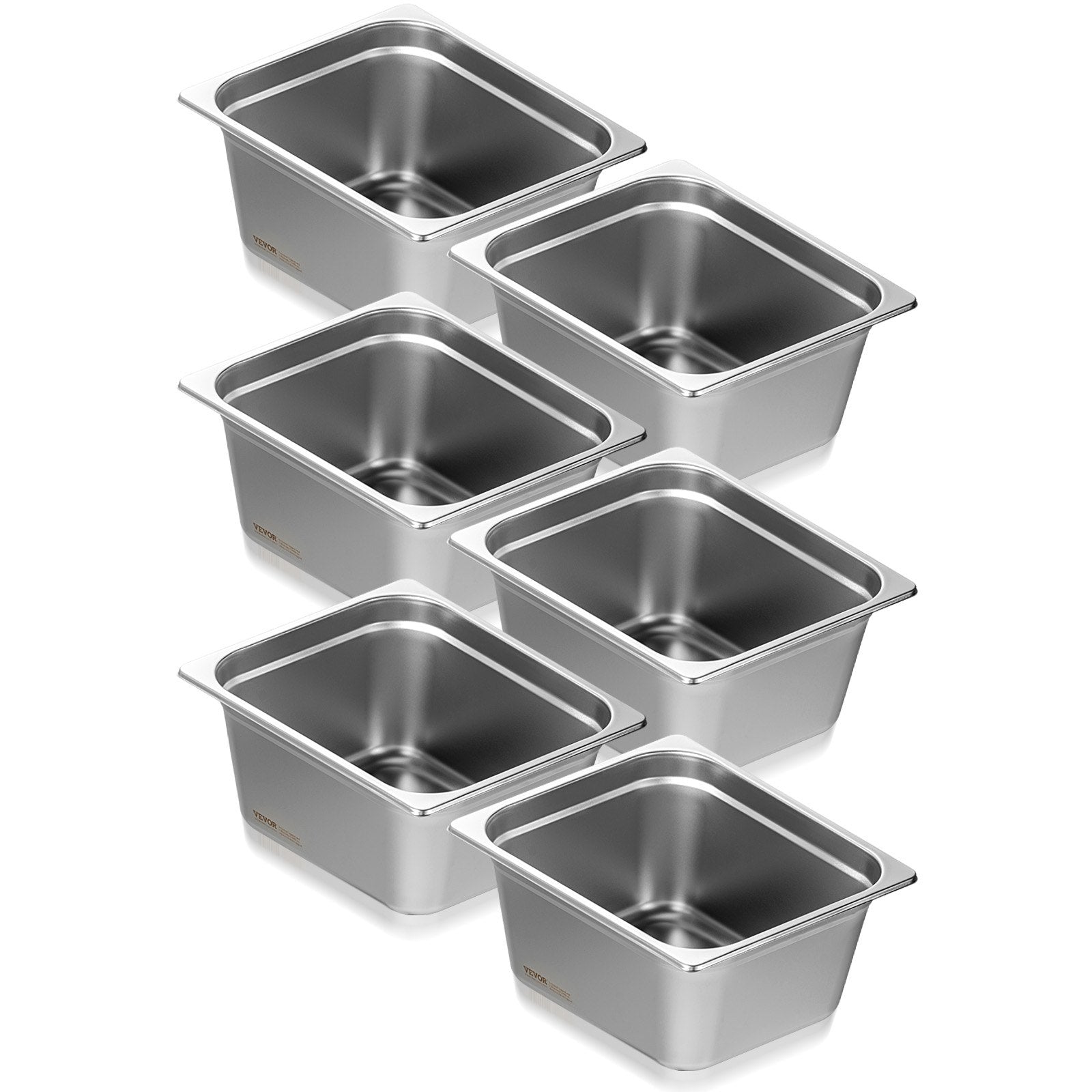 VEVOR 6 gab. 1/2 izmēra tvaika galda panna, nerūsējošais tērauds, 15 cm dziļums