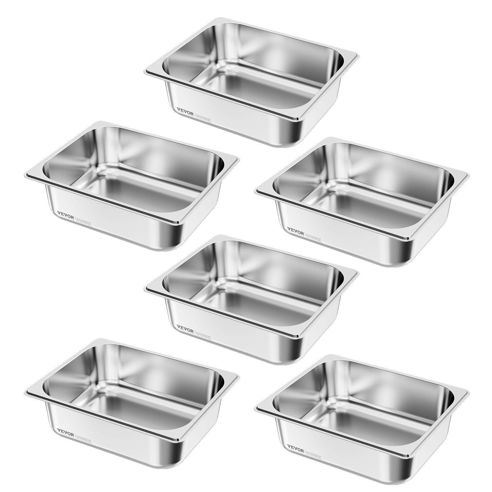Nerūsējošā tērauda gastronomijas trauki, 1/2 izmērs, dziļums 98 mm, tilpums 6 l, 6 gab. komplekts