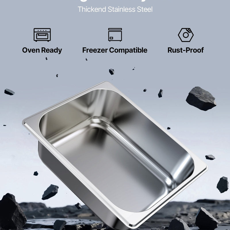 Nerūsējošā tērauda gastronomijas trauki, 1/2 izmērs, dziļums 98 mm, tilpums 6 l, 6 gab. komplekts