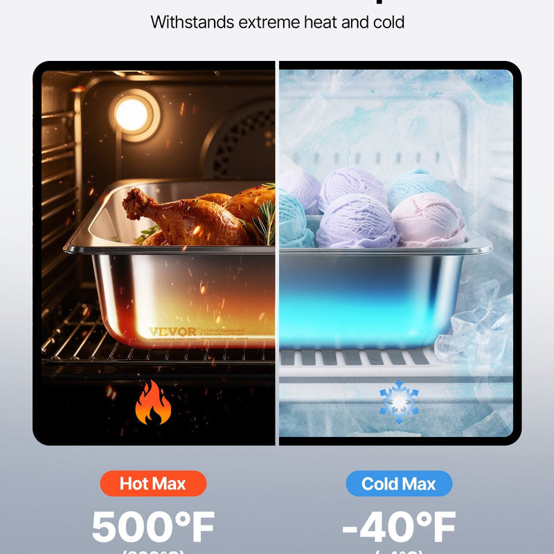 Nerūsējošā tērauda gastronomijas trauki, 1/2 izmērs, dziļums 98 mm, tilpums 6 l, 6 gab. komplekts