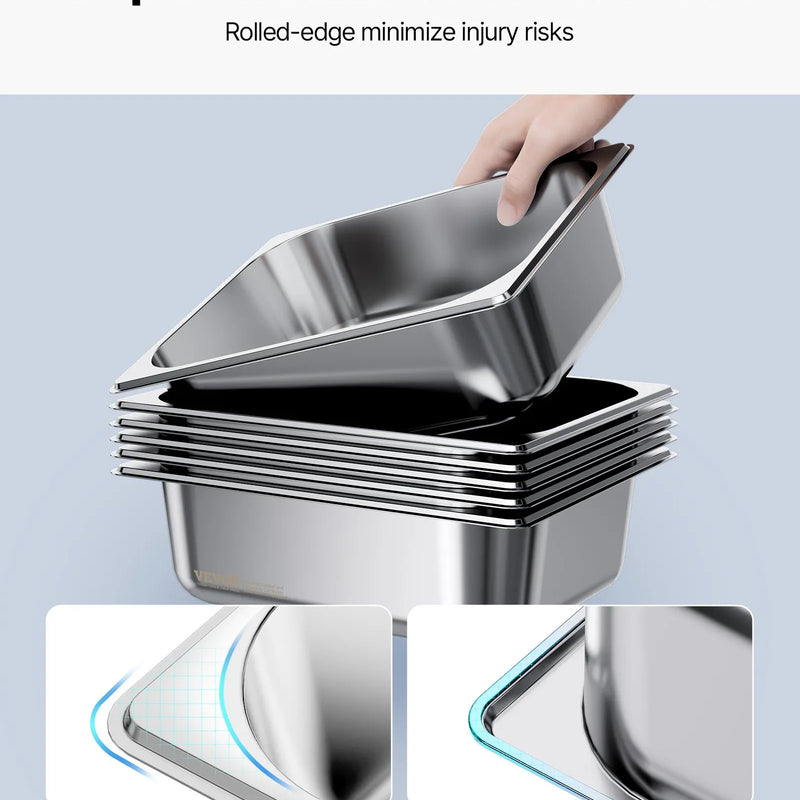 Nerūsējošā tērauda gastronomijas trauki, 1/2 izmērs, dziļums 98 mm, tilpums 6 l, 6 gab. komplekts