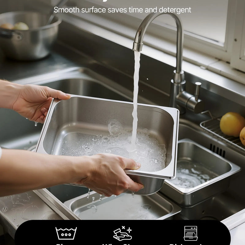 Nerūsējošā tērauda gastronomijas trauki, 1/2 izmērs, dziļums 98 mm, tilpums 6 l, 6 gab. komplekts