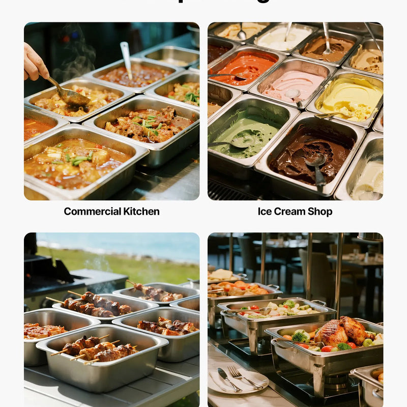 Nerūsējošā tērauda gastronomijas trauki, 1/2 izmērs, dziļums 98 mm, tilpums 6 l, 6 gab. komplekts