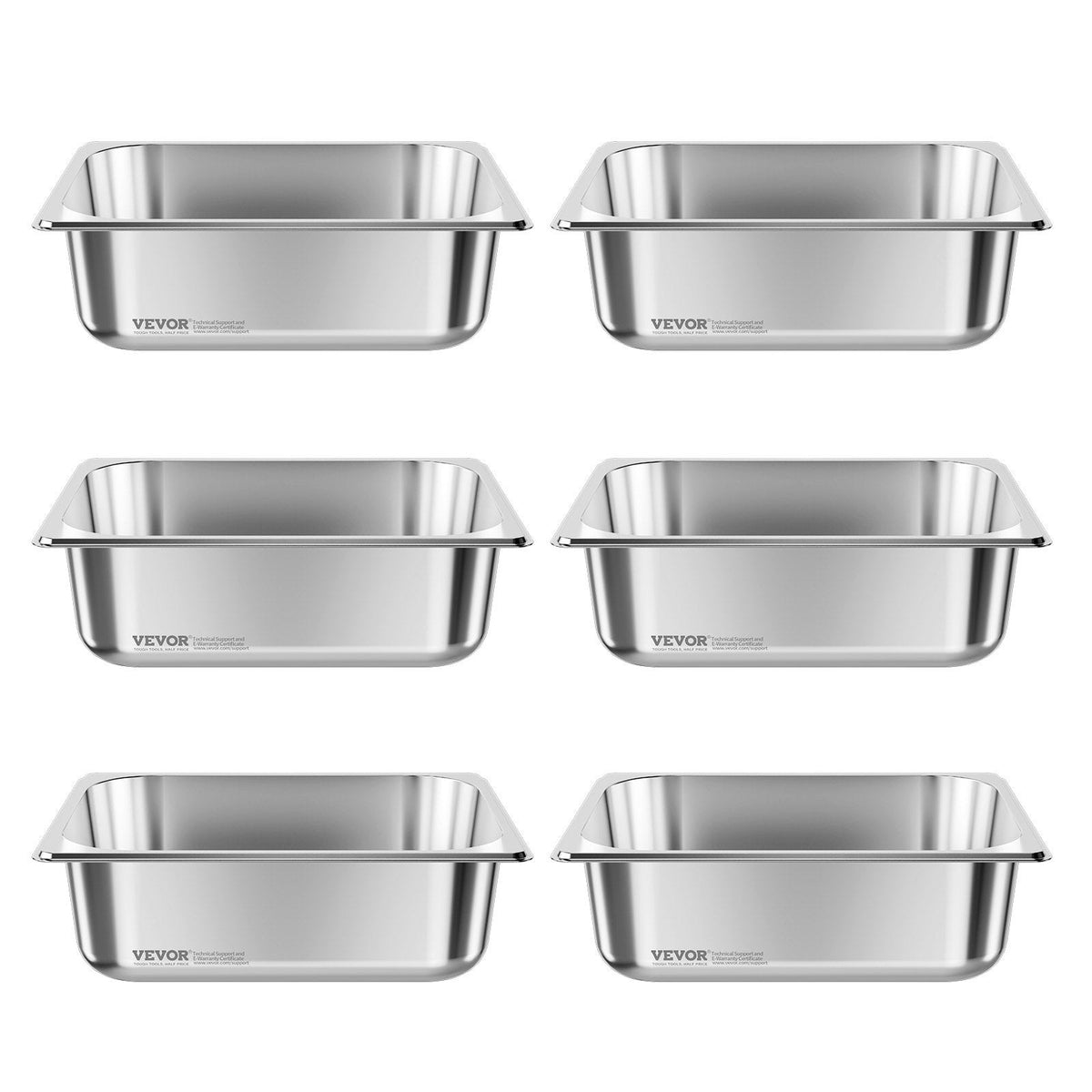 Nerūsējošā tērauda gastronomijas trauki, 1/2 izmērs, dziļums 98 mm, tilpums 6 l, 6 gab. komplekts