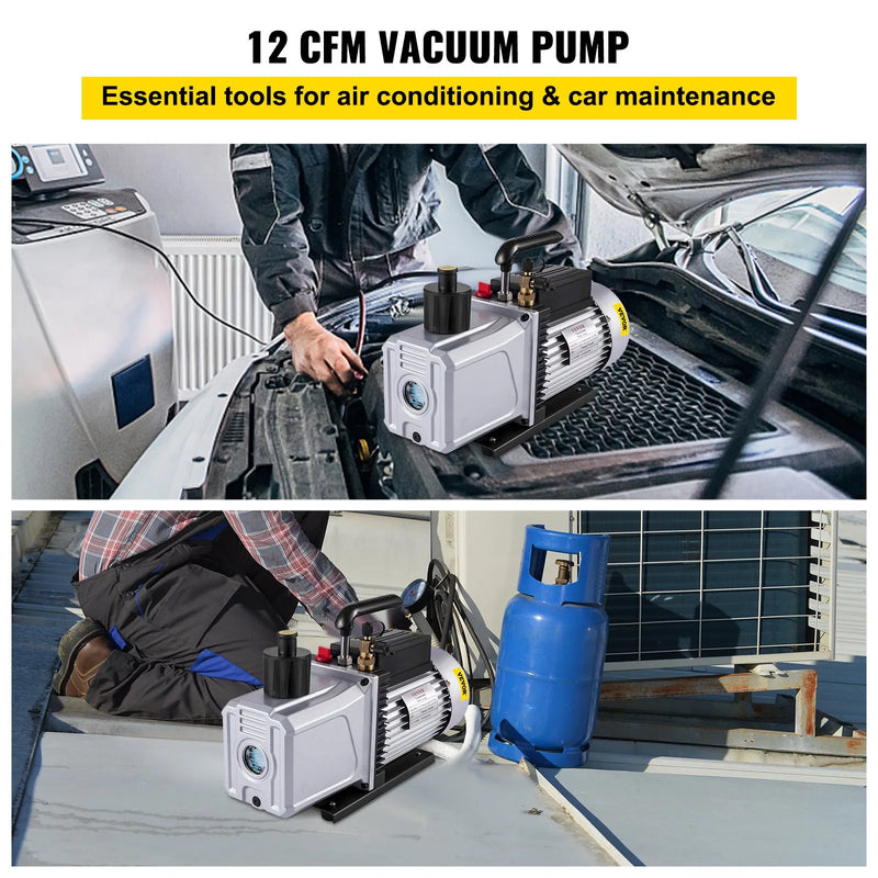 VEVOR vienpakāpes vakuumsūknis, gaisa plūsma 717 l/min (12 CFM), ieplūdes ports 6,35 mm (SAE 1/4)