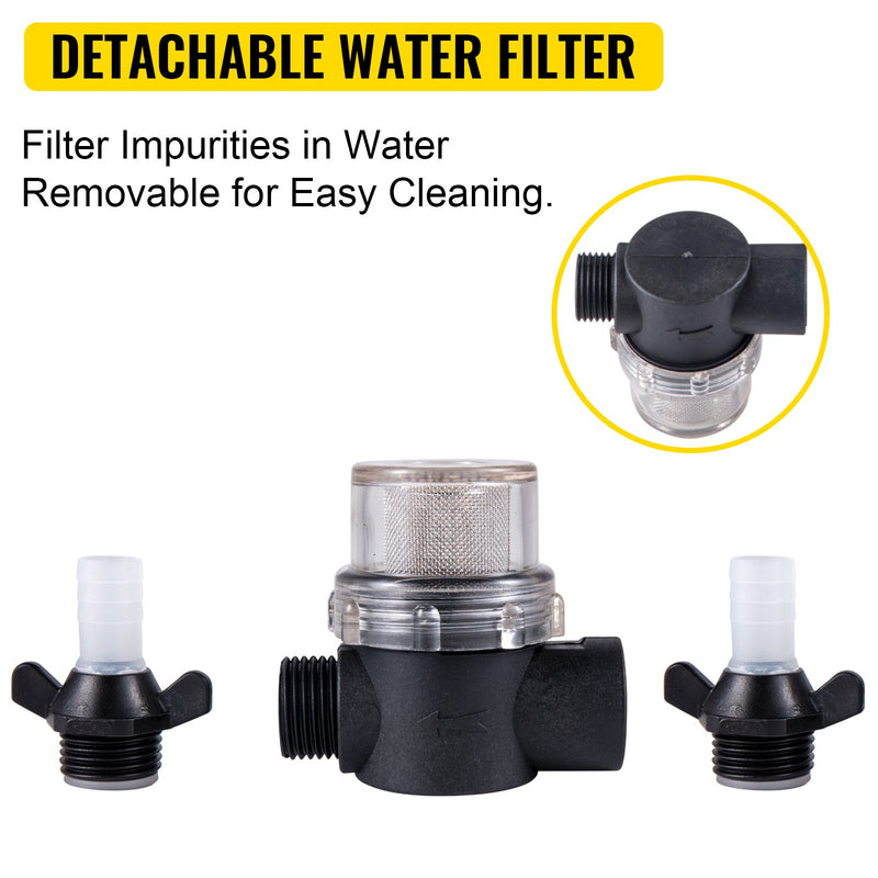 VEVOR mazgāšanas sūknis 12 V, 20,8 l/min, 4,8 bar, ar EPDM vārstu, jūras ūdens filtru un iekšējo/ārējo vītni