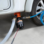 VEVOR portatīvais RV fekāliju smalcinātājsūknis 12 V, notekūdeņu sūknis ar ātro noņemšanu, plūsma 45,4 l/min, noņemams ātrās pieslēgšanas vārsts, metāla šļūtenes skava un barošanas kabelis, paredzēts kemperiem, laivām un dzīvojamajiem auto