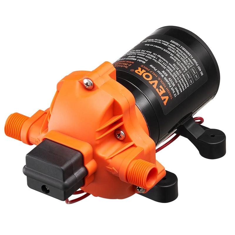 VEVOR 12 V diafragmas sūknis, 6,81 l/min, trīskameru 12 V līdzstrāvas ūdens sūknis ar automātisku spiediena slēdzi 2,7–6,9 bar (regulējams), nominālais spiediens 4 bar, 12,7 mm MNPT pieslēgums kemperiem, jahtām, ēdināšanas auto un kuģniecībai