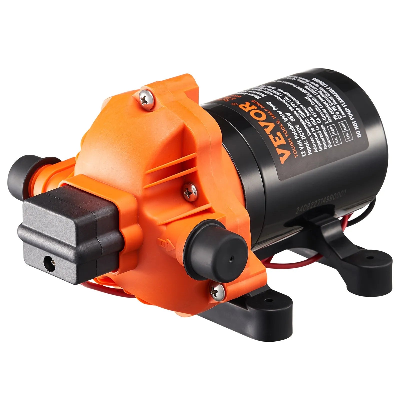 VEVOR 12 V diafragmas ūdens sūknis, 11,36 l/min, 3 kameru konstrukcija, automātisks spiediena slēdzis ar regulējamu spiedienu 2,7–6,9 bar, nominālais spiediens 3,4 bar, 12,7 mm MNPT pieslēgums