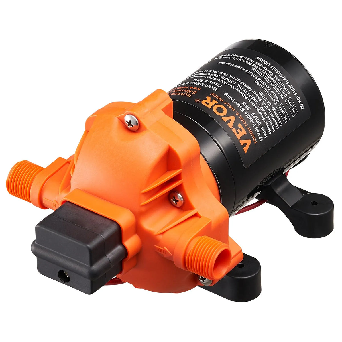 VEVOR 12 V diafragmas ūdens sūknis, 11,36 l/min, 3 kameru konstrukcija, automātisks spiediena slēdzis ar regulējamu spiedienu 2,7–6,9 bar, nominālais spiediens 3,4 bar, 12,7 mm MNPT pieslēgums