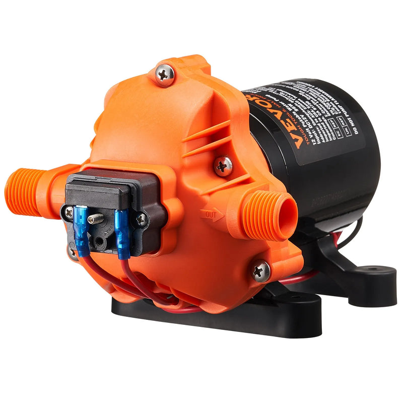 VEVOR 12 V diafragmas ūdens sūknis, 11,36 l/min, 3 kameru konstrukcija, automātisks spiediena slēdzis ar regulējamu spiedienu 2,7–6,9 bar, nominālais spiediens 3,4 bar, 12,7 mm MNPT pieslēgums