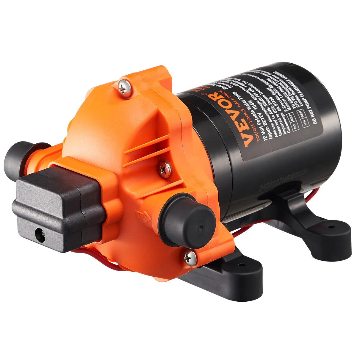 VEVOR 12 V diafragmas ūdens sūknis, 13,25 l/min, 3 kameru konstrukcija, automātisks spiediena slēdzis, regulējams spiediens 2,7–6,9 bar, nominālais spiediens 3,4 bar, 12,7 mm MNPT pieslēgums, kemperiem un kuģiem