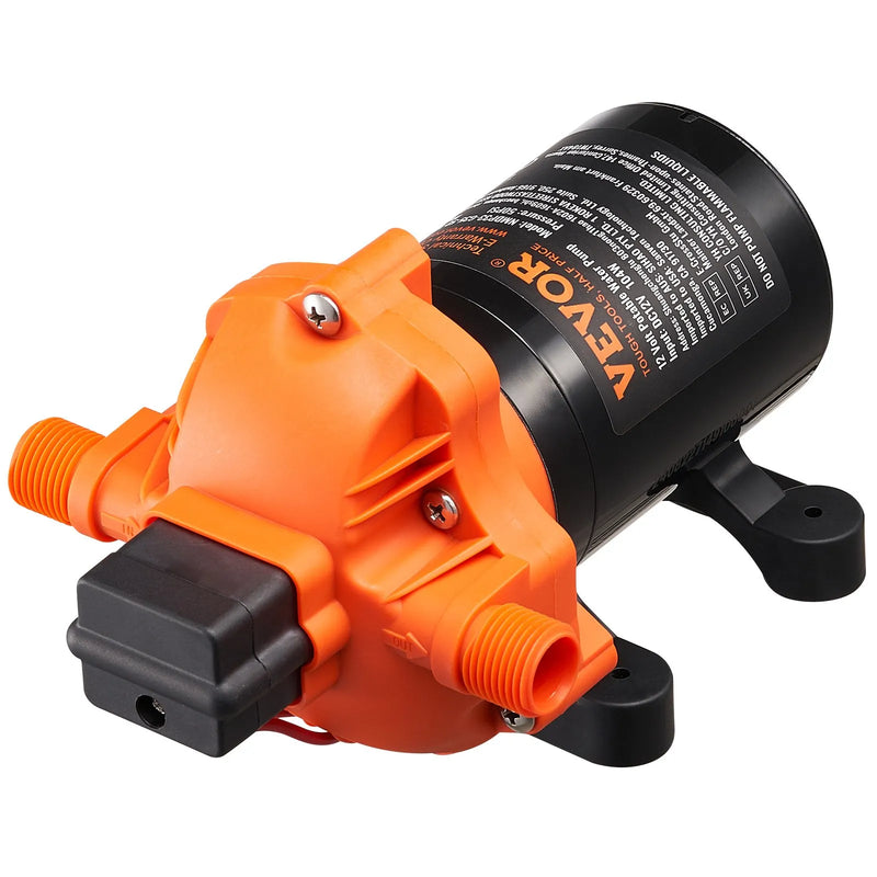 VEVOR 12 V diafragmas ūdens sūknis, 13,25 l/min, 3 kameru konstrukcija, automātisks spiediena slēdzis, regulējams spiediens 2,7–6,9 bar, nominālais spiediens 3,4 bar, 12,7 mm MNPT pieslēgums, kemperiem un kuģiem