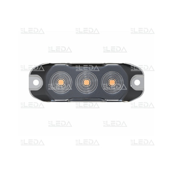 LED brīdinājuma gaisma, Strobo dzintara, 12/24V, 8W, 5 režīmi. Izmēri: garums 88 mm, augstums 30 mm, biezums 7 mm