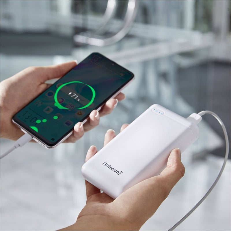 Intenso XS20000 portatīvais akumulators 20000 mAh ar USB-C un USB-A, ātrā uzlāde līdz 3,1 A, balts