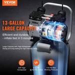 VEVOR 50 L gaisa kompresors, 2 HP, 4 SCFM @ 6,2 bar, bez eļļas, maksimālais spiediens 8 bar (116 PSI)