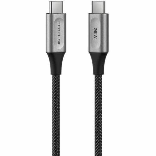 EcoFlow RAPID Pro USB-C–USB-C uzlādes un datu kabelis, 240W, 1,8m, neilona pinums, E-Marker, melns/pelēks
