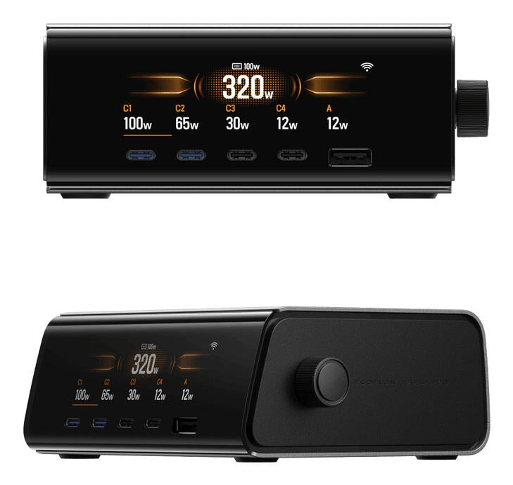 EcoFlow RAPID Pro 320 W galda lādētājs ar 4× USB-C un USB-A pieslēgvietu
