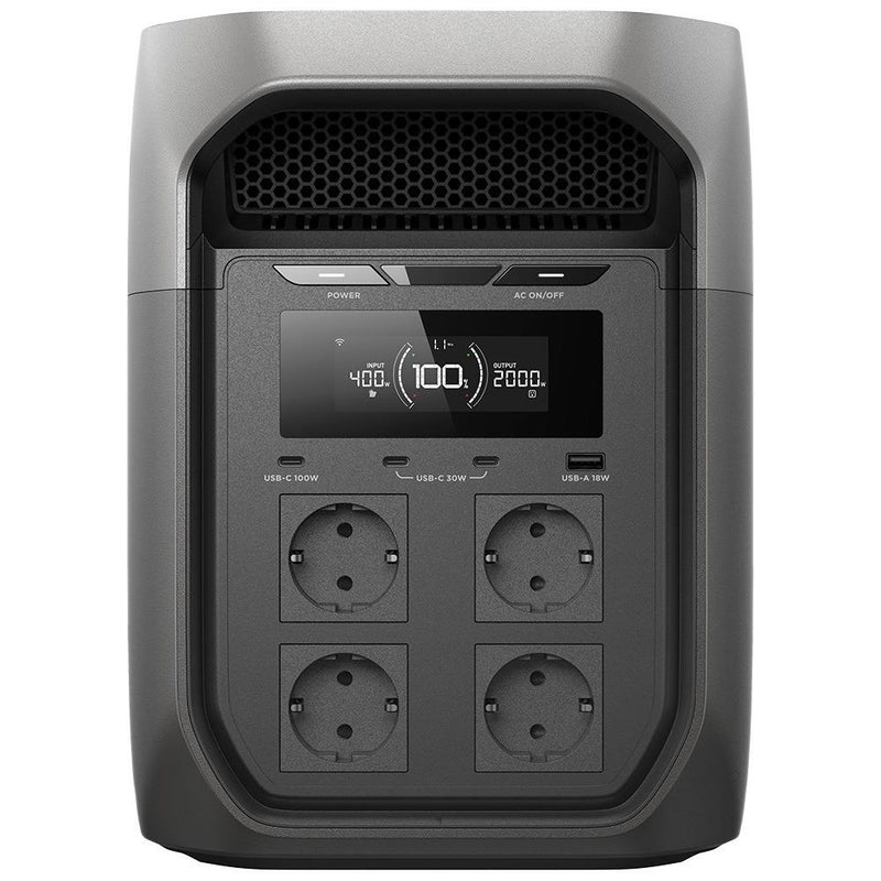 EcoFlow DELTA 3 Max pārnēsājamā elektrostacija, 2048 Wh, 2400 W, LFP akumulators, Wi-Fi un Bluetooth, melna un pelēka