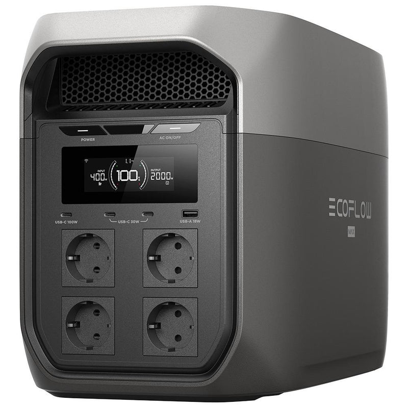 EcoFlow DELTA 3 Max pārnēsājamā elektrostacija, 2048 Wh, 2400 W, LFP akumulators, Wi-Fi un Bluetooth, melna un pelēka