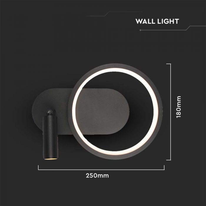 14W(1500Lm) LED dekoratīvs sienas gaismeklis, iP20, V-TAC, metāla, melns, 250x100x180mm, silti balta gaisma 3000K