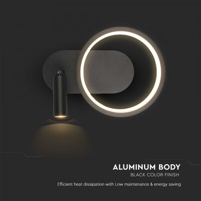 14W(1500Lm) LED-väggarmatur, iP20, V-TAC, metall, svart, 250x100x180mm, varmvitt ljus 3000K