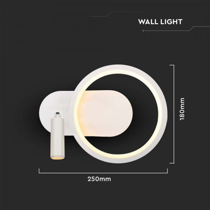 14W(1500Lm) LED dekoratīvs sienas gaismeklis, iP20, V-TAC, balts, 250x100x180mm, silti balta gaisma 3000K