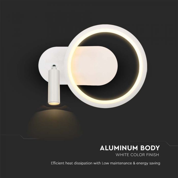 14W(1500Lm) LED dekoratīvs sienas gaismeklis, iP20, V-TAC, balts, 250x100x180mm, silti balta gaisma 3000K