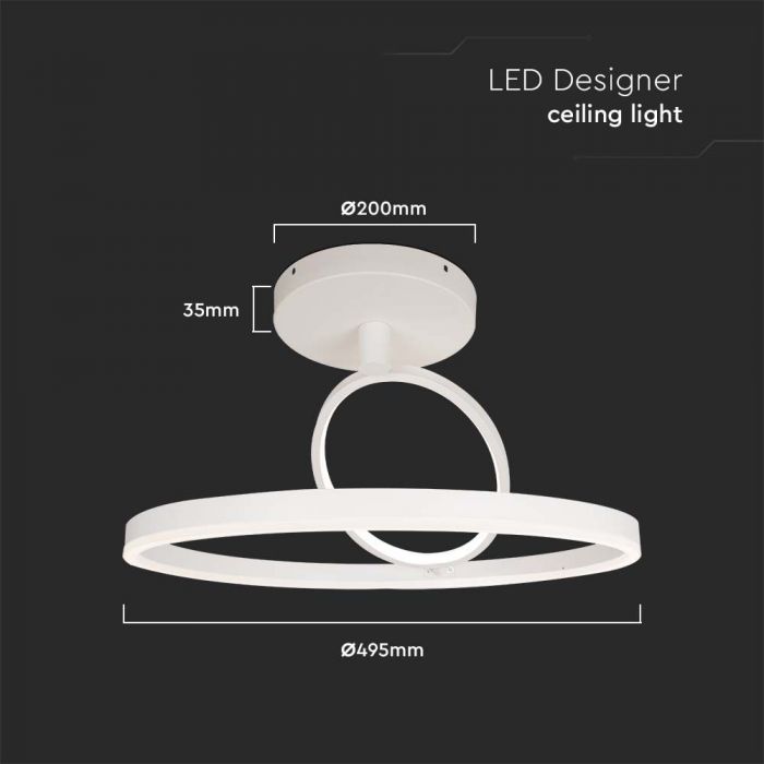 38W(4000Lm) LED decorative ceiling light, IP20, V-TAC, white, D:500xH200mm, warm white light 3000K