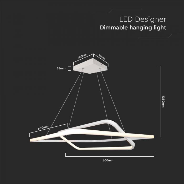 50W(5150Lm) LED design lamp, IP20, V-TAC, metal, white, 600x1230mm, dimmable. neutral white light 4000K