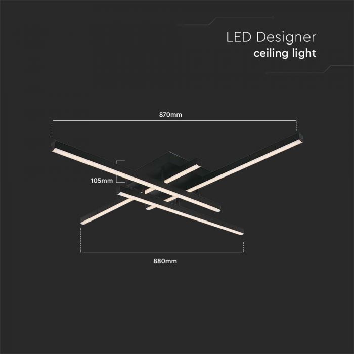SUPERAKCIJA_38W(4100Lm) LED dizaina gaismeklis, IP20, V-TAC, metāla, melns, 850x850xH105mm, neitrāli balta gaisma 4000K