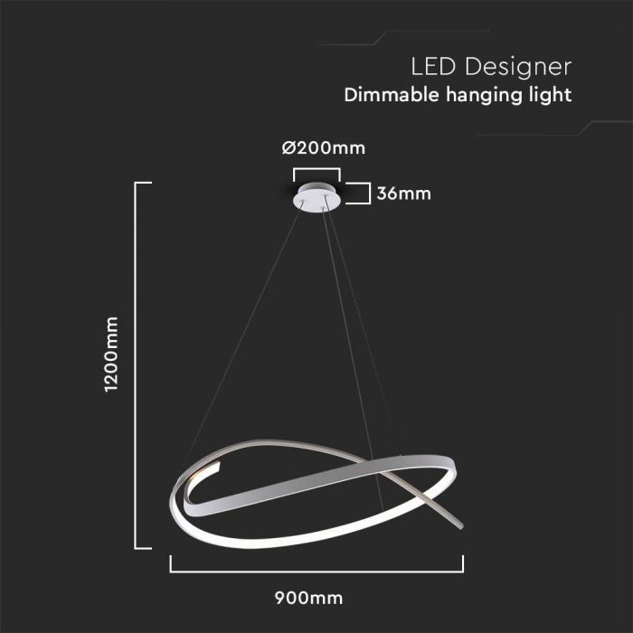 SUPERACTION_50W(5150Lm) LED disainvalgusti, IP20, V-TAC, valge, TRIAC dimmitav, D600xH50mm, soe valge valgus 3000K