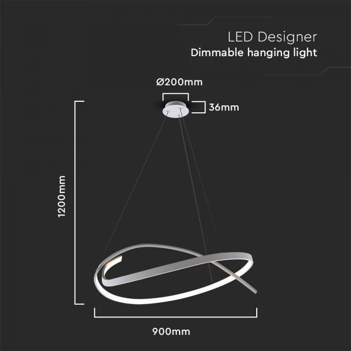 SUPERACTION_50W(5150Lm) LED disainvalgusti, IP20, V-TAC, valge, TRIAC dimmitav, D600xH50mm, soe valge valgus 3000K