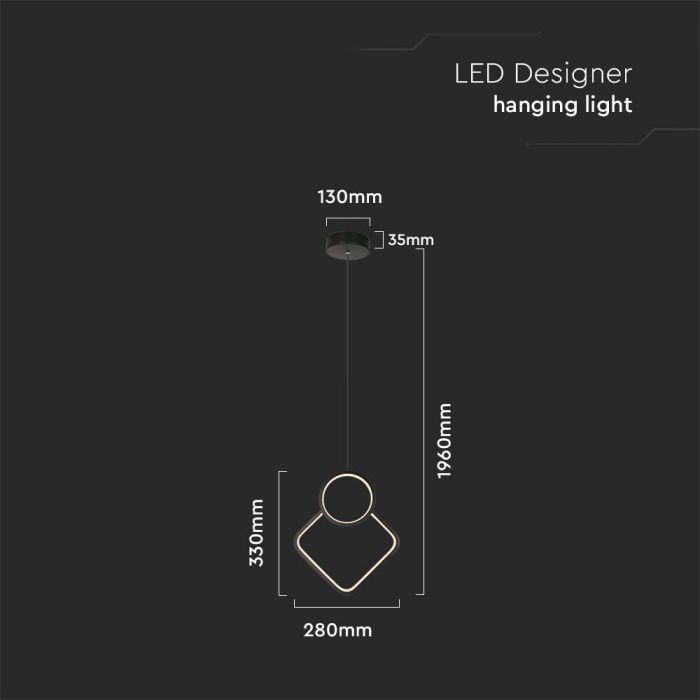 12W(1300Lm) светодиодный дизайнерский светильник, IP20, V-TAC, металл, черный, 280x1960mm, теплый белый свет 3000K