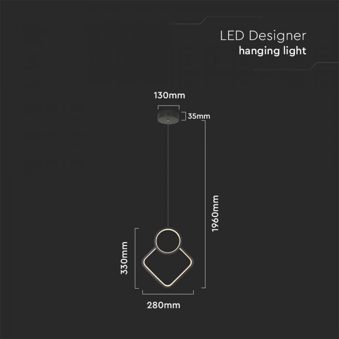 12W(1300Lm) LED dizaina gaismeklis, IP20, V-TAC, metāls, melns,  280x1960mm, neitrāli balta gaisma 4000K