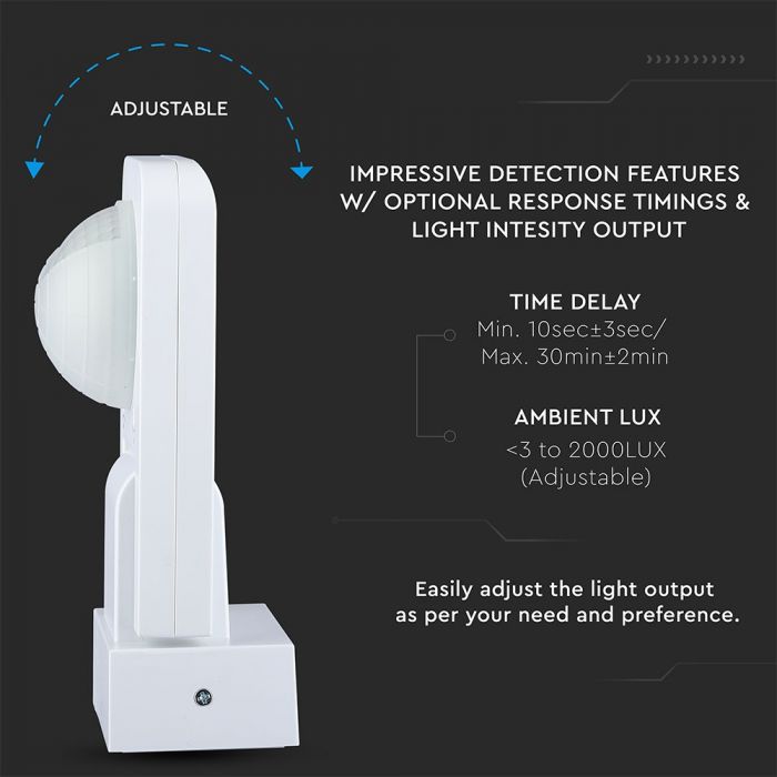 LED infrasarkanais kustību sensors, balts,  Max 1000W LED, 360°, IP65, V-TAC
