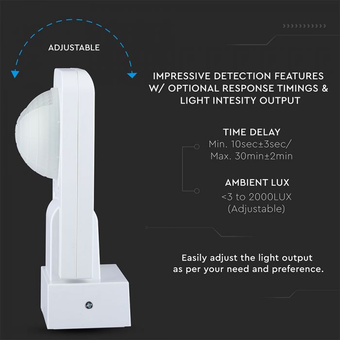 Светодиодный инфракрасный датчик движения, белый, Max 1000W LED, 360°, IP65, V-TAC