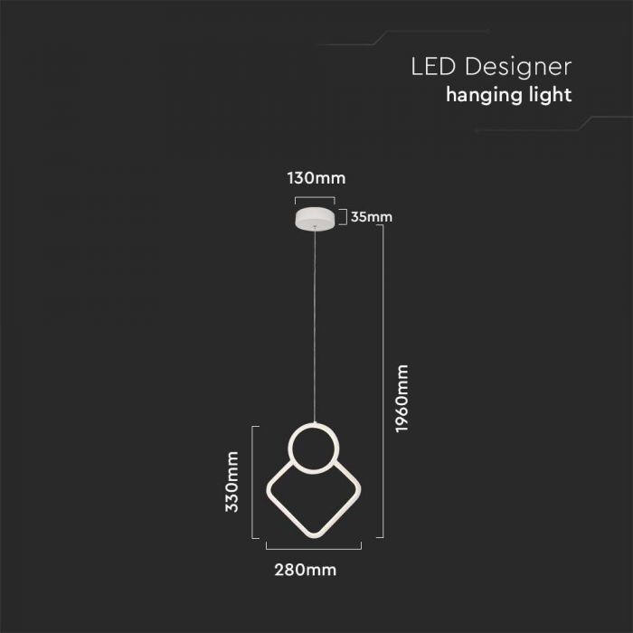 12W(1300Lm) LED dizaina gaismeklis, IP20, V-TAC, metāls, balts,  280x1960mm, silti balta gaisma 3000K