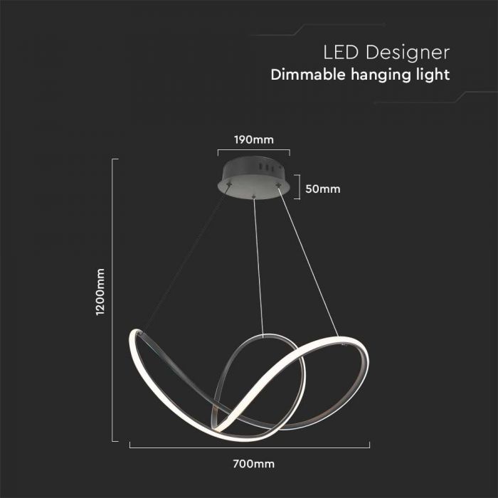 50W(5220Lm) LED design lamp, V-TAC, IP20, black, warm white light 3000K