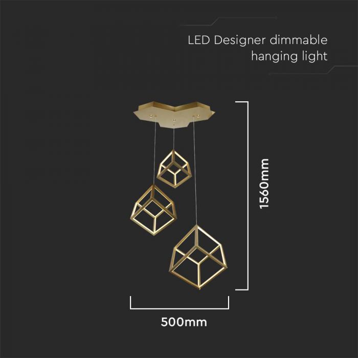 46W(4900Lm) LED design lamp, V-TAC, IP20, gold, 56x48.5x156CM, warm white light 3000K