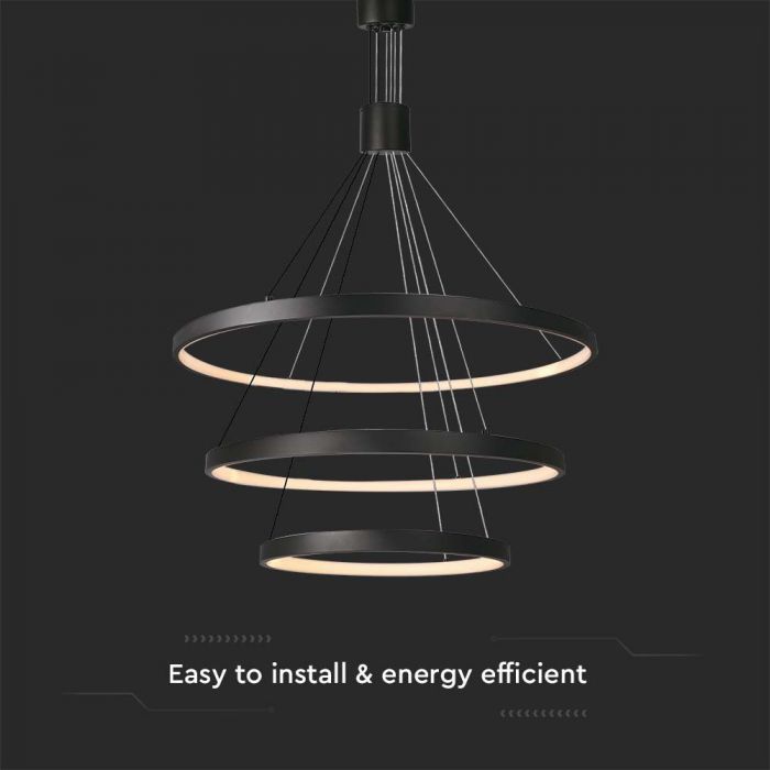 50W(4900Lm) LED dizaina gaismeklis, V-TAC, IP20, melns, silti balta gaisma 3000K