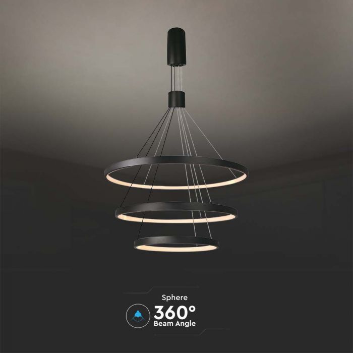 50W(4900Lm) LED dizaina gaismeklis, V-TAC, IP20, melns, silti balta gaisma 3000K